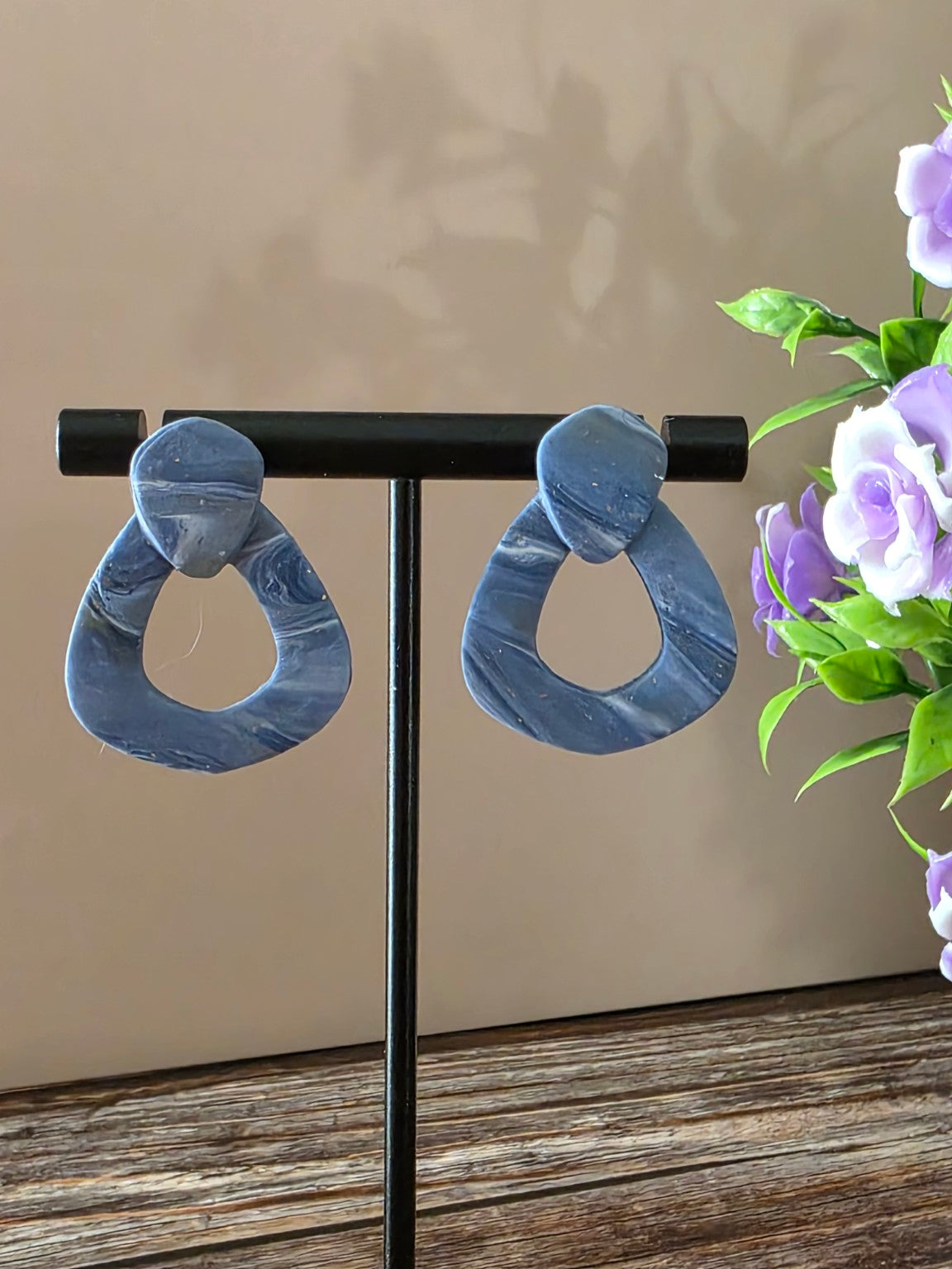 Indigo Drop Stud Earrings – Matte Polymer Clay Dangles