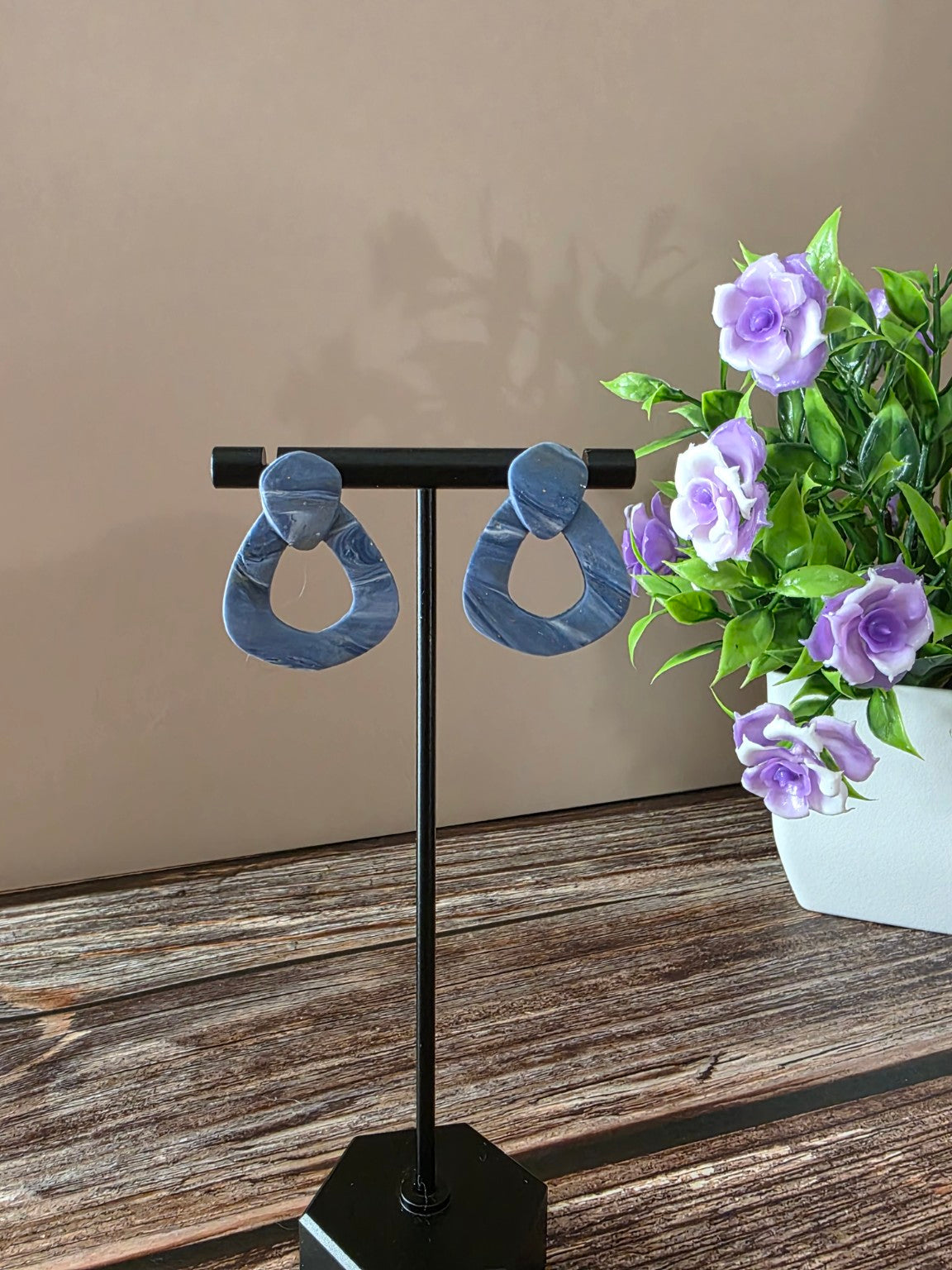 Indigo Drop Stud Earrings – Matte Polymer Clay Dangles