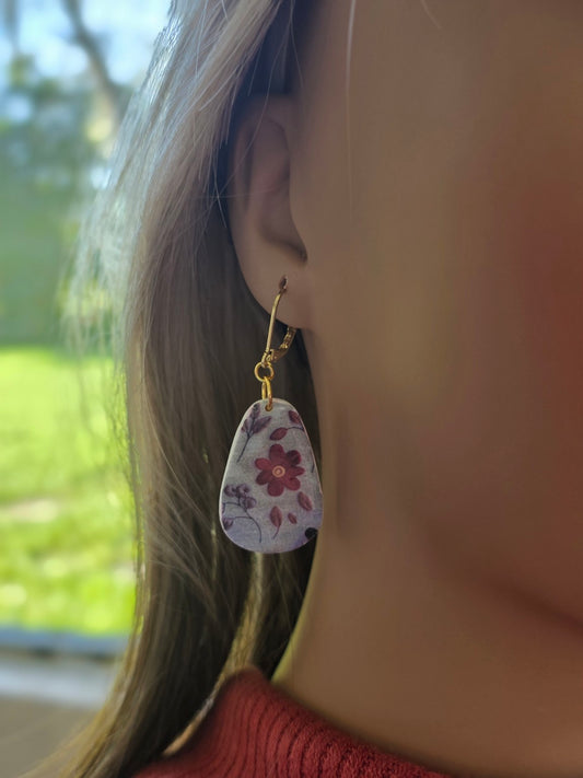 Fall Floral Pumpkin Dangle Earrings 🎃 Crimson Bloom & Pumpkin