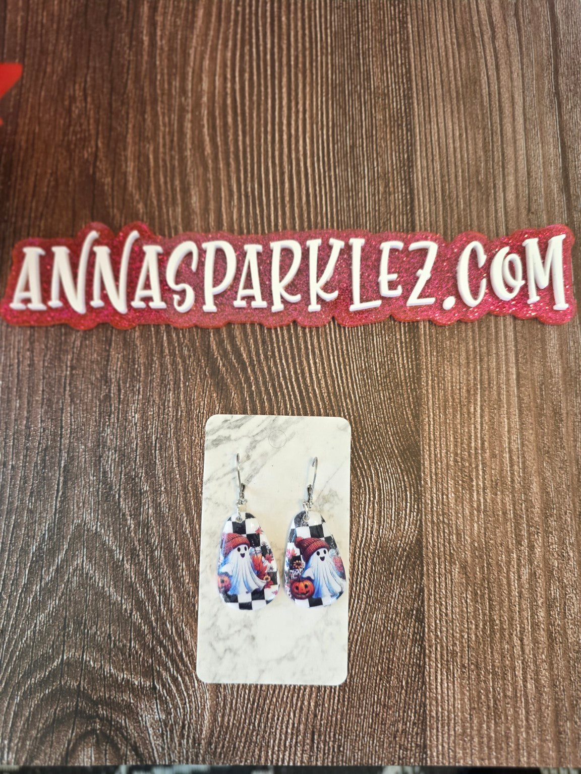 Checkerboard Spirits Ghost Long Teardrop Dangle Earrings π» Chunky Silver-Tone Resin Gloss