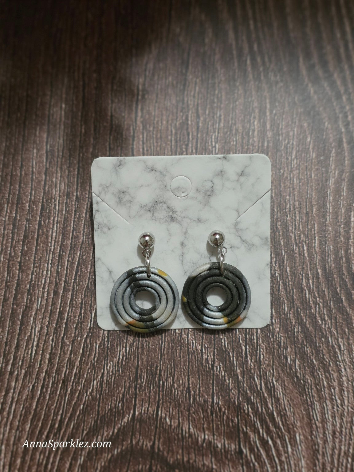 Triple Spiral Earrings 🖤 Black & Silver Marble Clay Circles