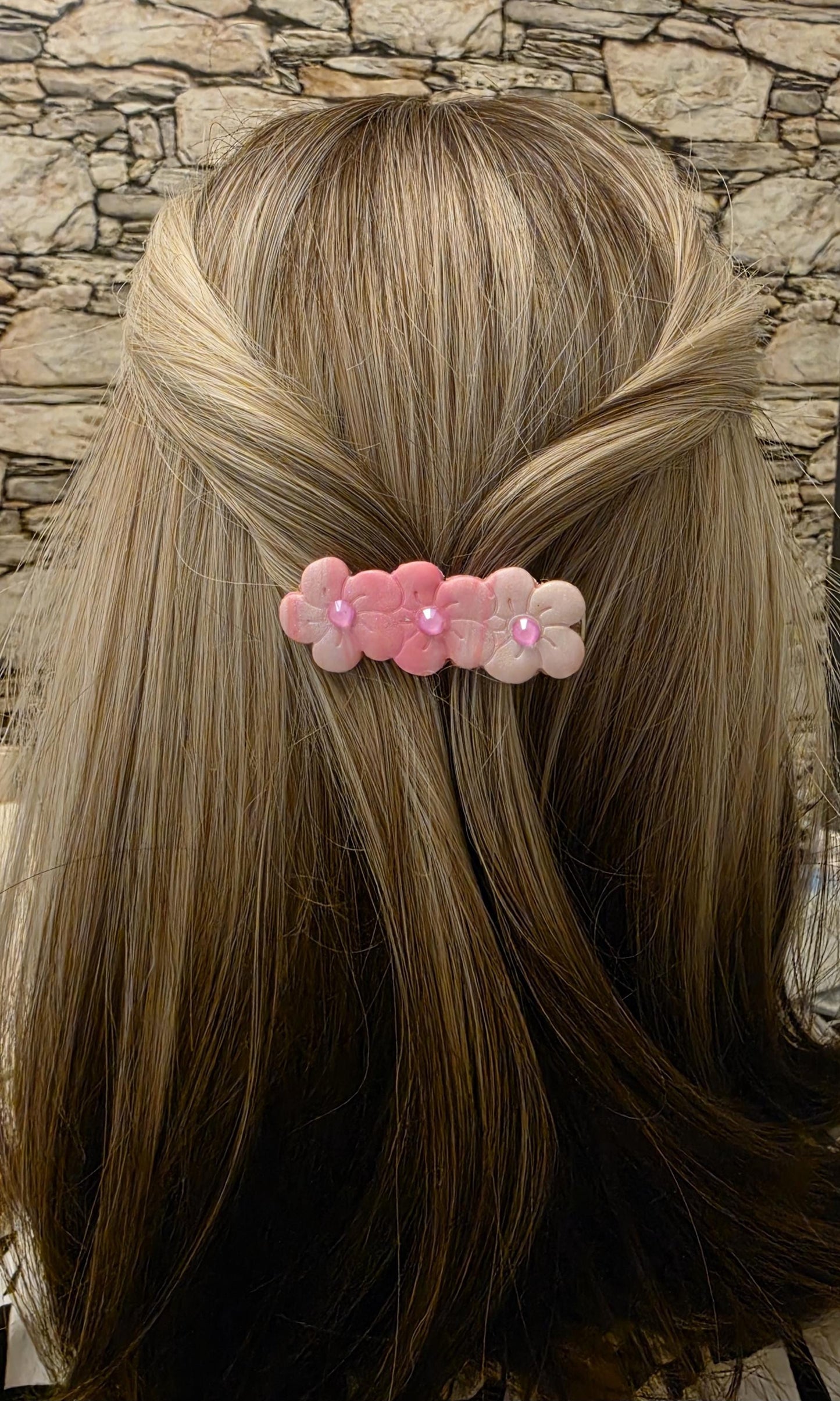 Pink Petals Hair Clip – Soft Ombre Florals with Rhinestones | Small