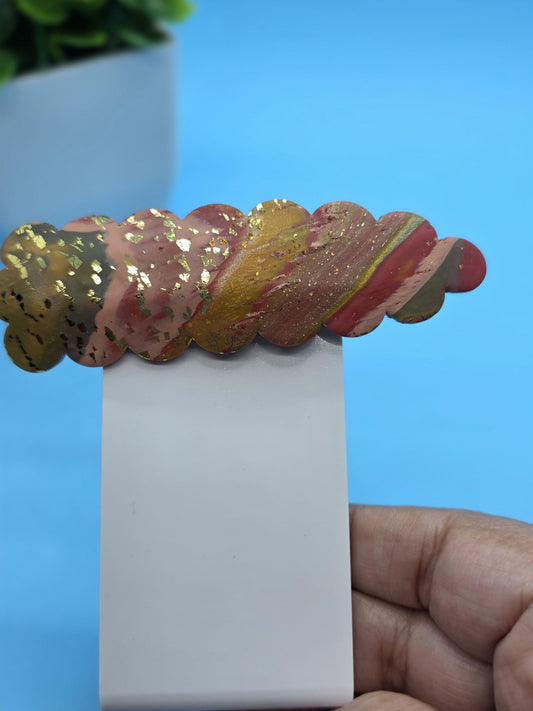 Autumn Swirl Marbled French Barrette – Earthy Gold Flake Hair Clip