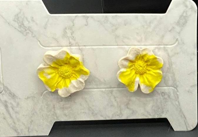 Lemon Drop Bloom Stud Earrings – Yellow & Ivory Polymer Clay Florals