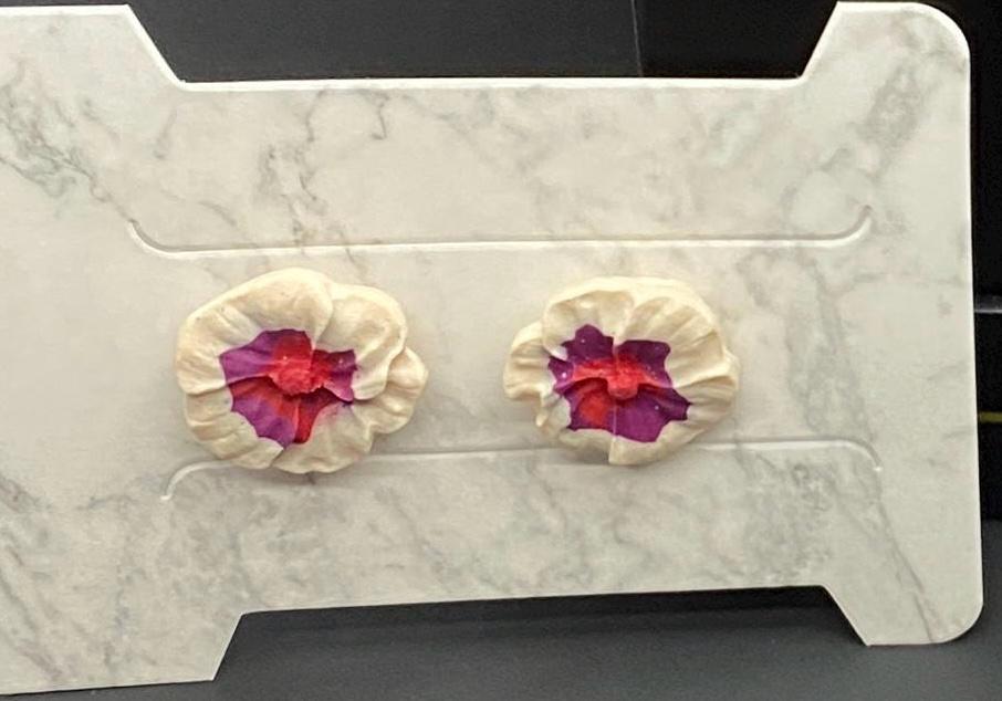 Two-Tone Ruffle Flower Studs β Handcrafted Cream & Berry Polymer Clay Earrings