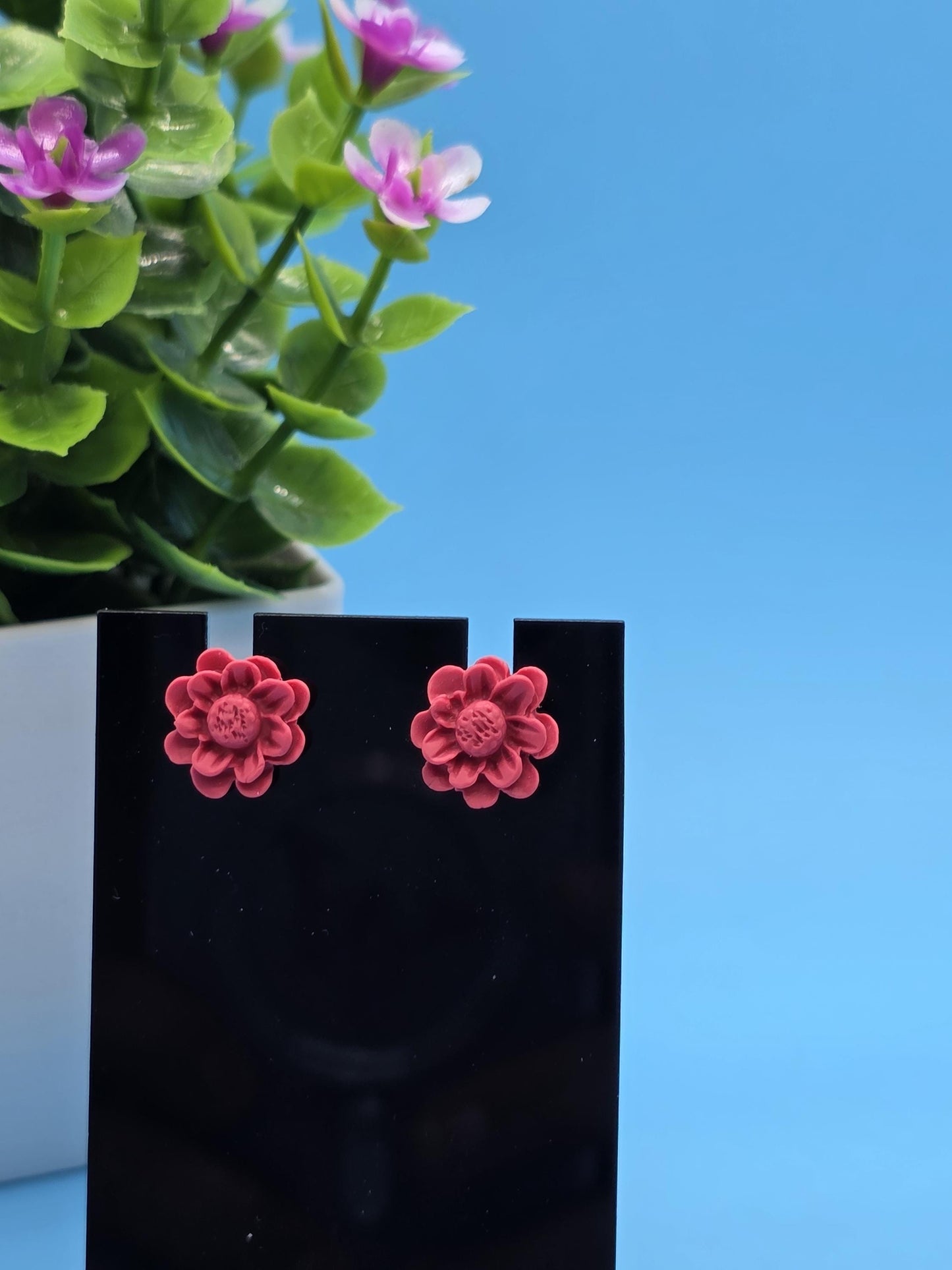 Pink Lotus Bloom Studs • Handcrafted Floral Polymer Clay Earrings • Feminine Flower Earrings • Lightweight Hypoallergenic Jewelry