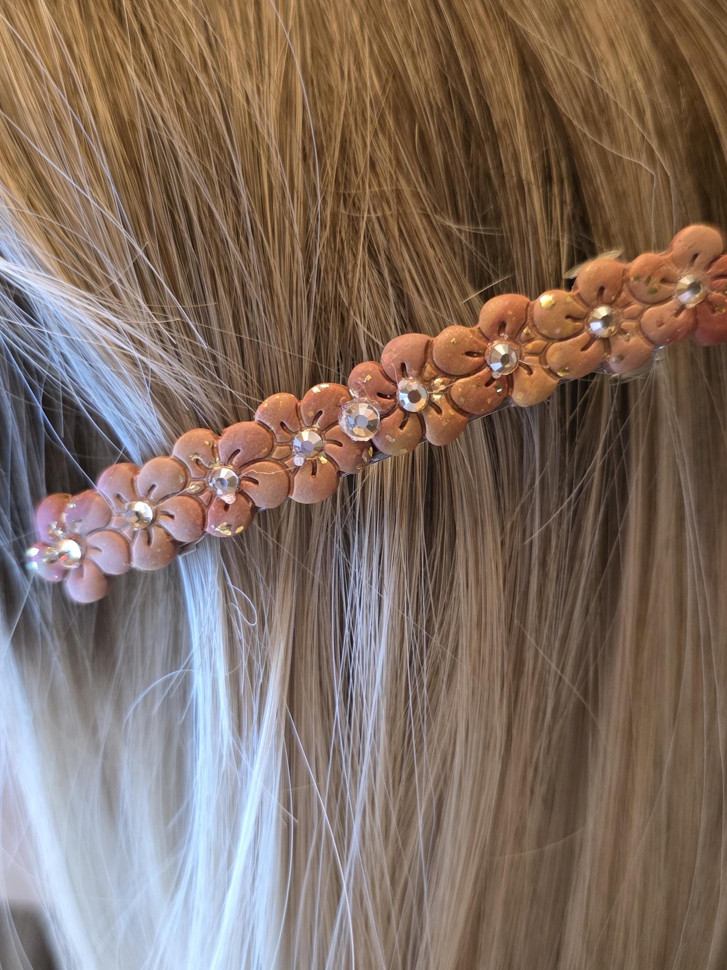 Champagne Rhinestone French Barrette | Handmade Polymer Clay Hair Clip | Sparkly Neutral Statement Clip