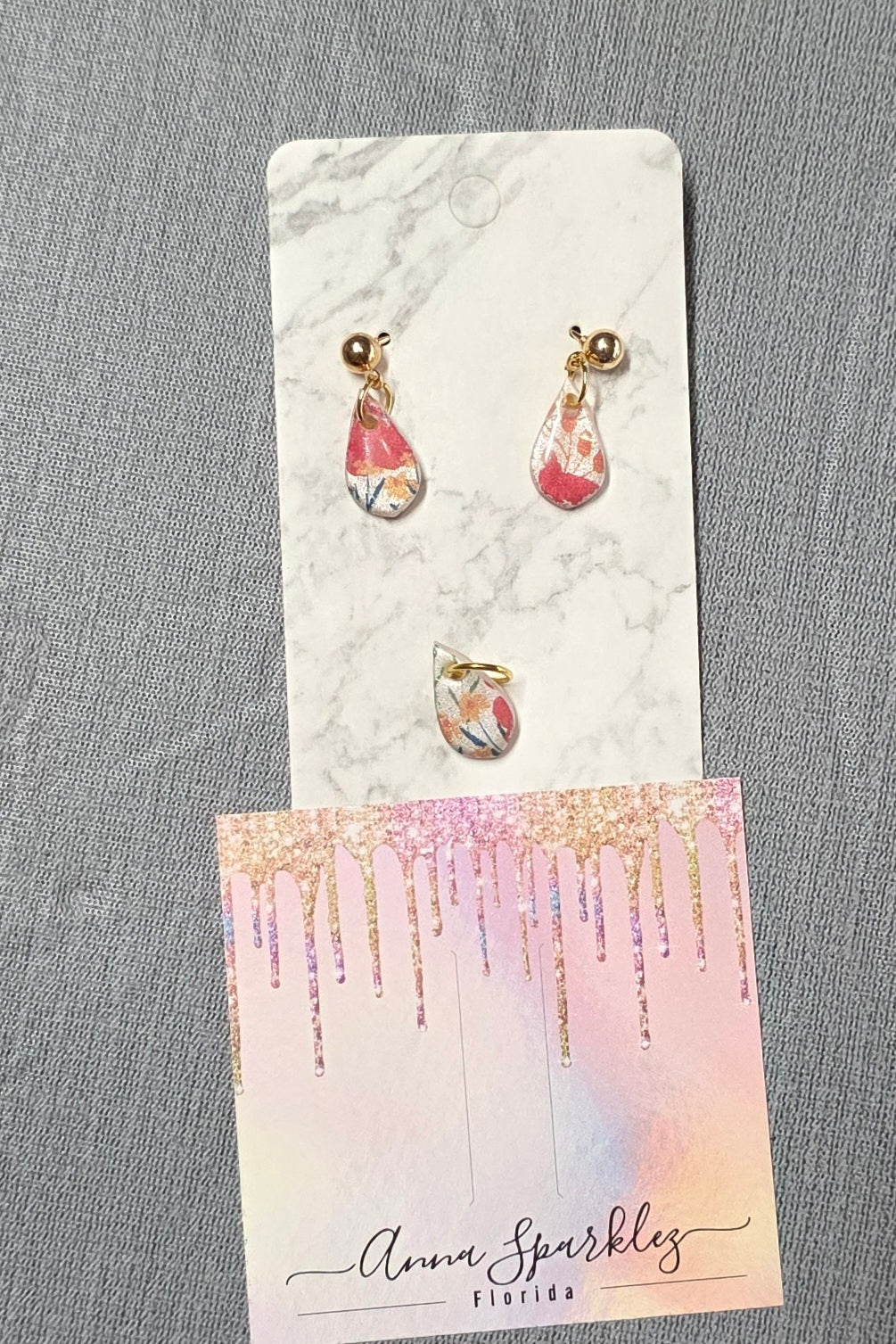 Pendant – Water Transfer Design with Resin Finish • Lightweight Polymer Dangle • Handmade• Matching Pendant Available! ()