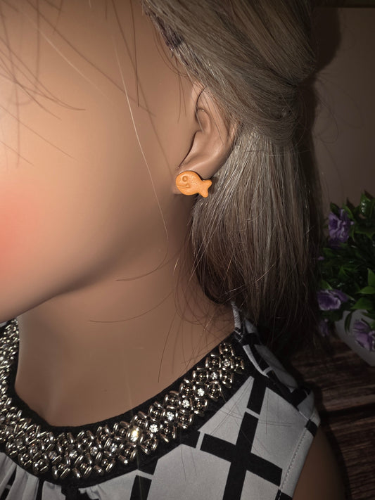 Whimsical Goldfish Stud Earrings | Playful Polymer Clay Cheddar Cracker-Inspired Studs