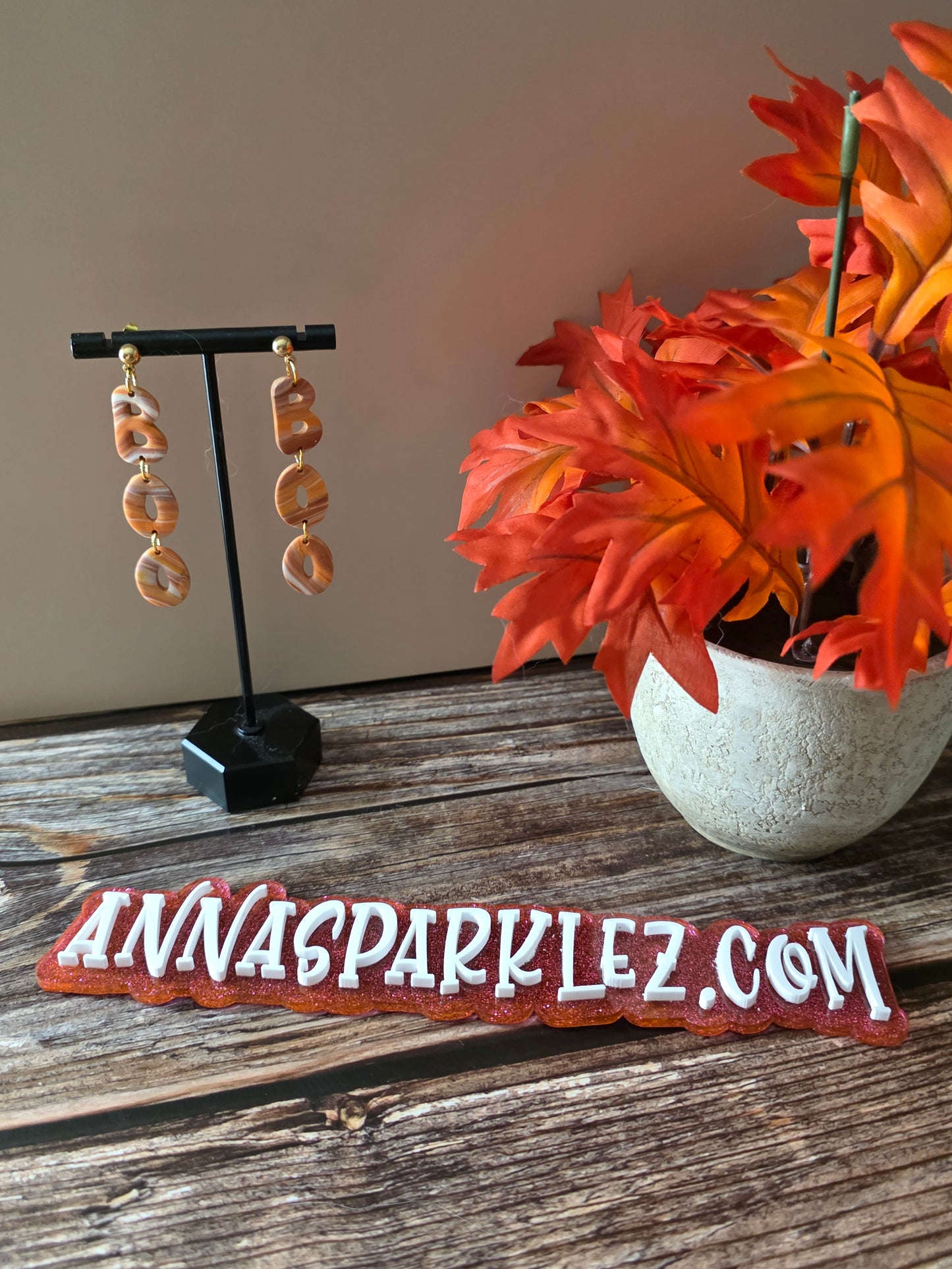 BOO! Marbled Halloween Dangle Earrings 👻🧡• Lightweight Handmade Earrings
