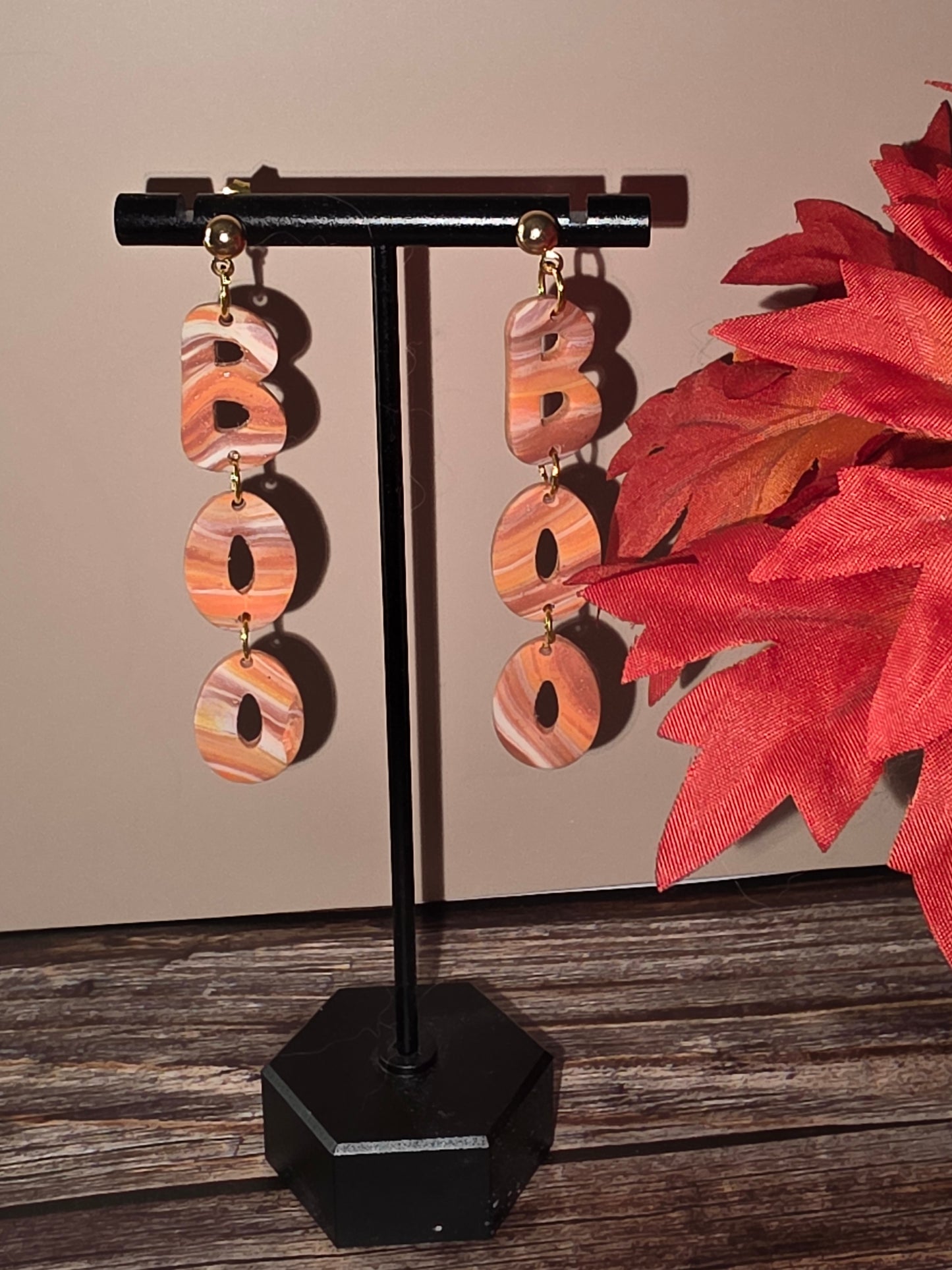 BOO! Marbled Halloween Dangle Earrings 👻🧡• Lightweight Handmade Earrings