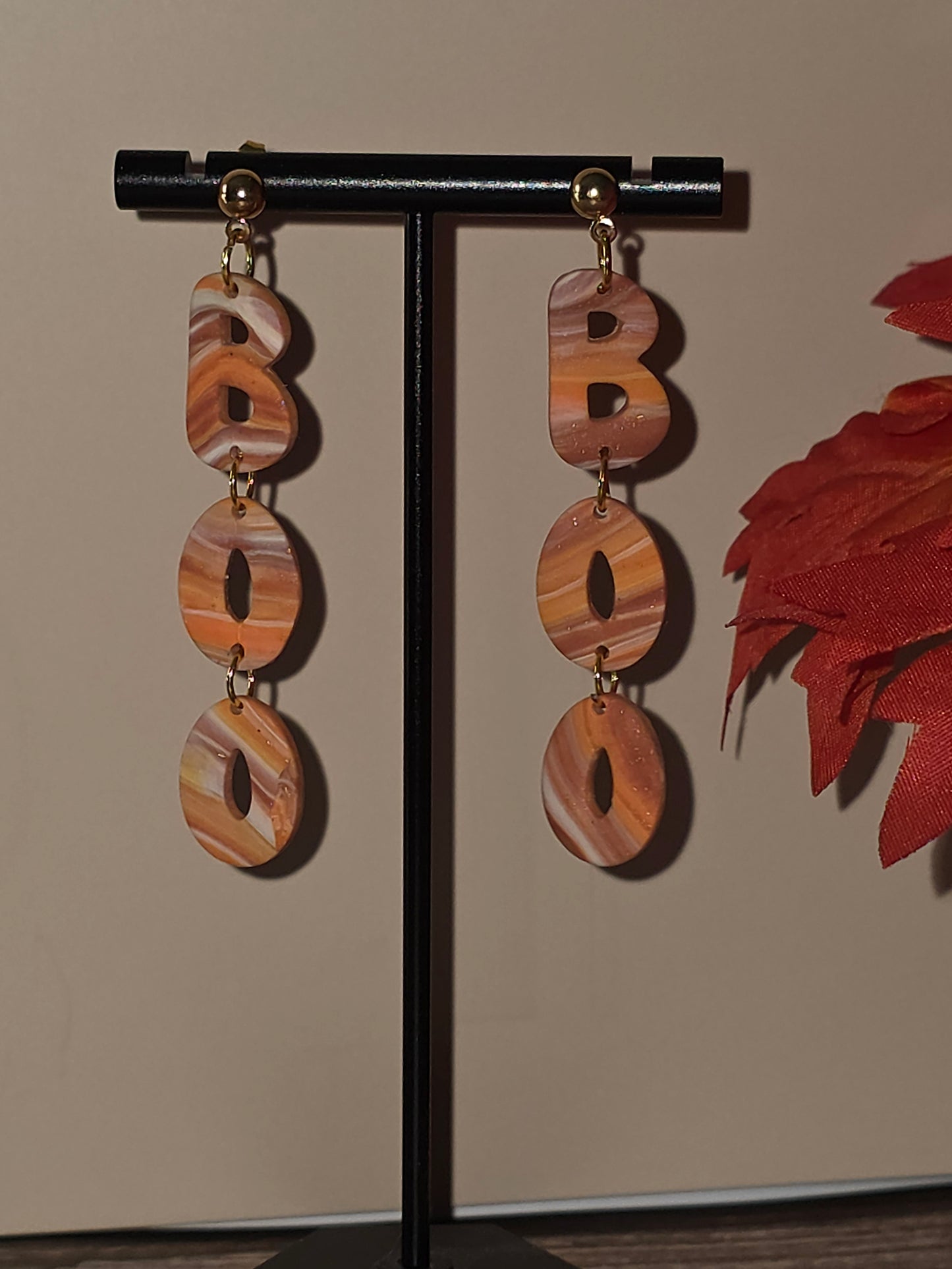 BOO! Marbled Halloween Dangle Earrings 👻🧡• Lightweight Handmade Earrings