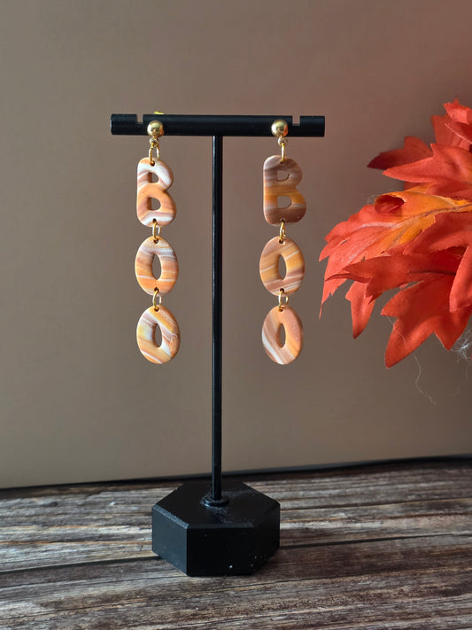 BOO! Marbled Halloween Dangle Earrings 👻🧡• Lightweight Handmade Earrings