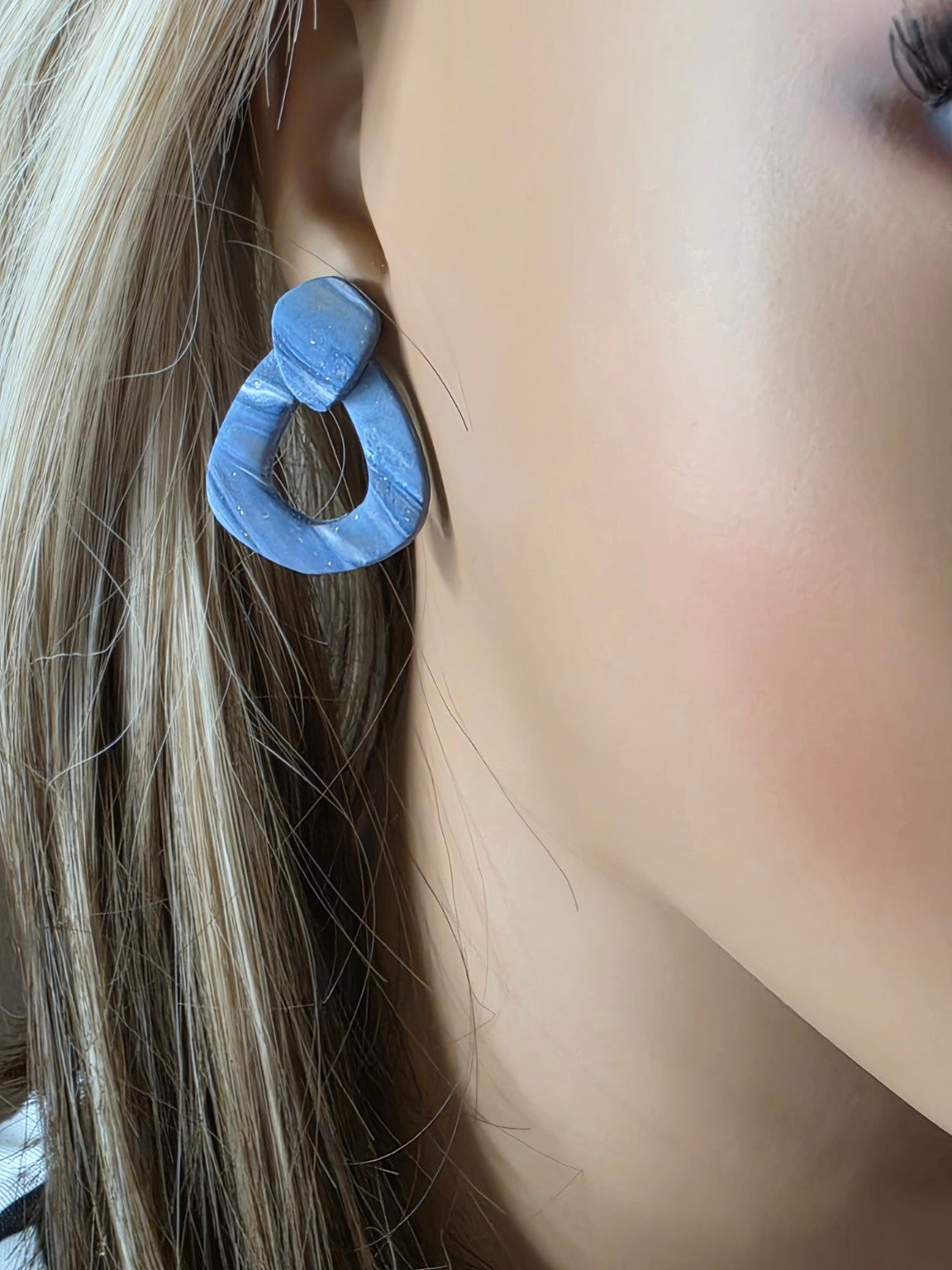 Indigo Drop Stud Earrings – Matte Polymer Clay Dangles