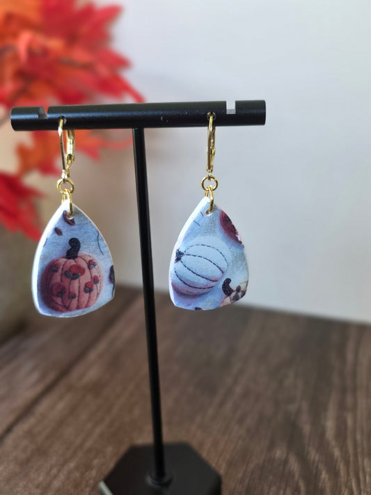 Fall Floral Pumpkin Dangle Earrings 🎃 Chunky Resin Teardrops