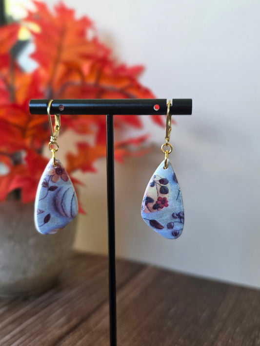 Fall Floral Pumpkin Dangle Earrings 🎃 Berry Blossom Teardrops