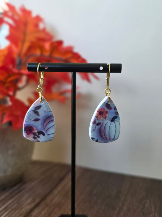 Fall Floral Pumpkin Dangle Earrings 🎃 White Pumpkin Blossom