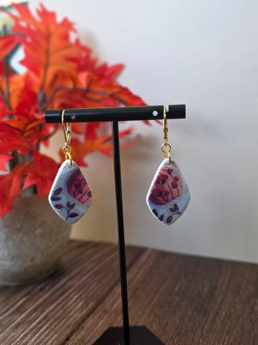 Fall Floral Pumpkin Dangle Earrings 🎃 Rustic Rose Pumpkins