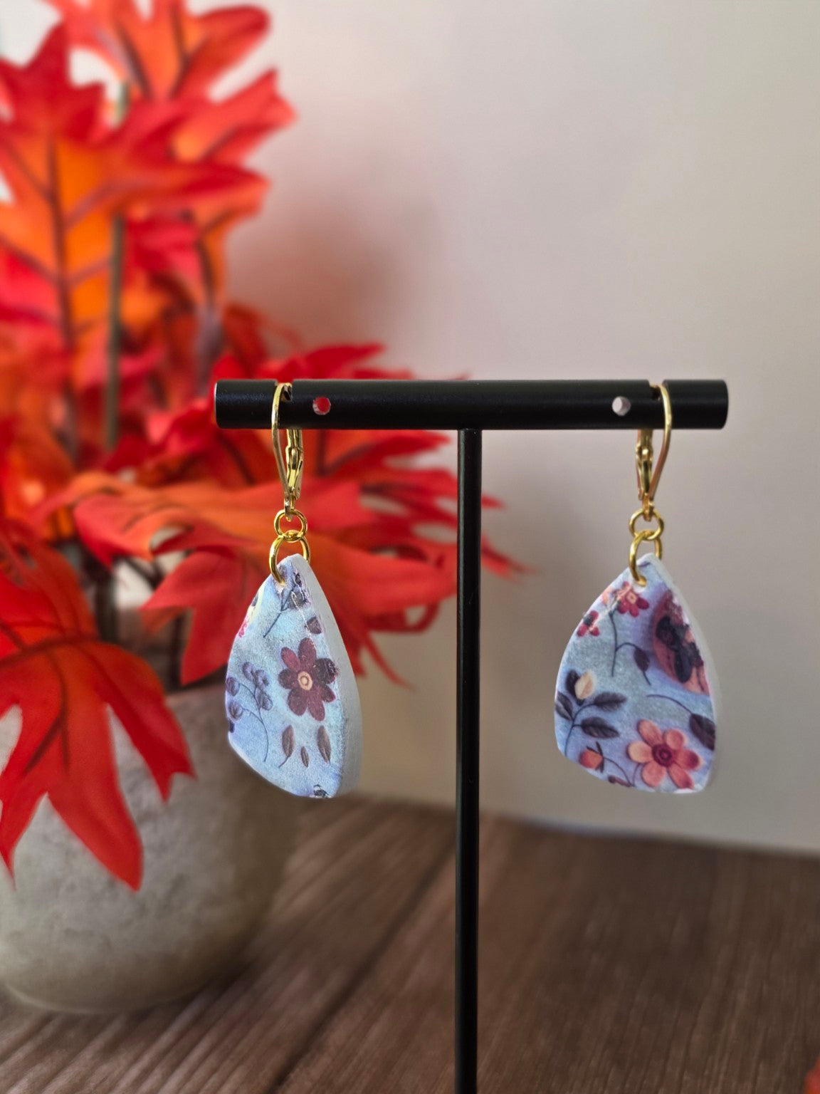 Fall Floral Dangle Earrings 🌸 Autumn Wildflower Teardrops