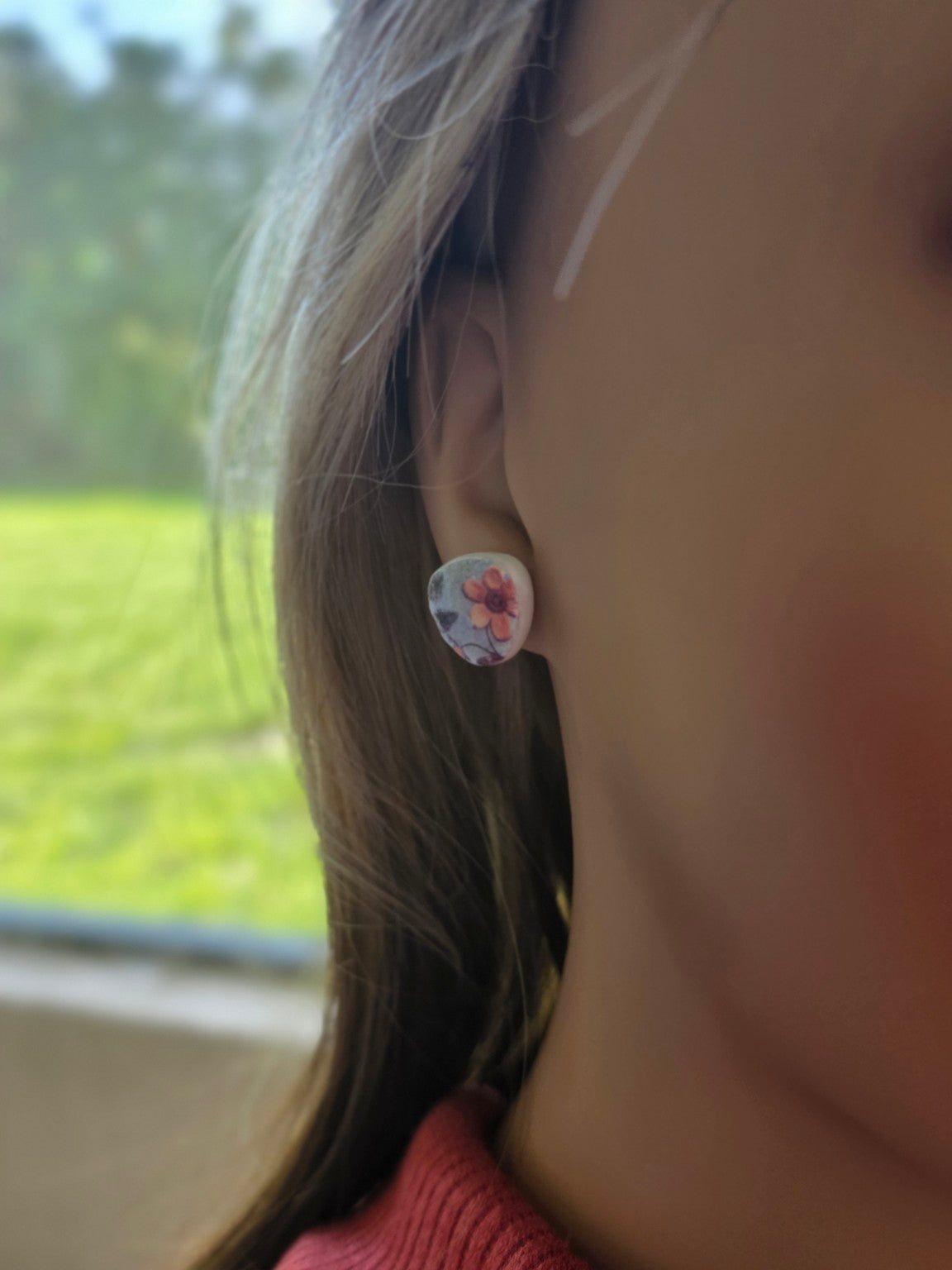 Fall Floral Pumpkin Stud Earrings 🎃 Peach Bloom & White Pumpkin (Non-Resin Gloss)