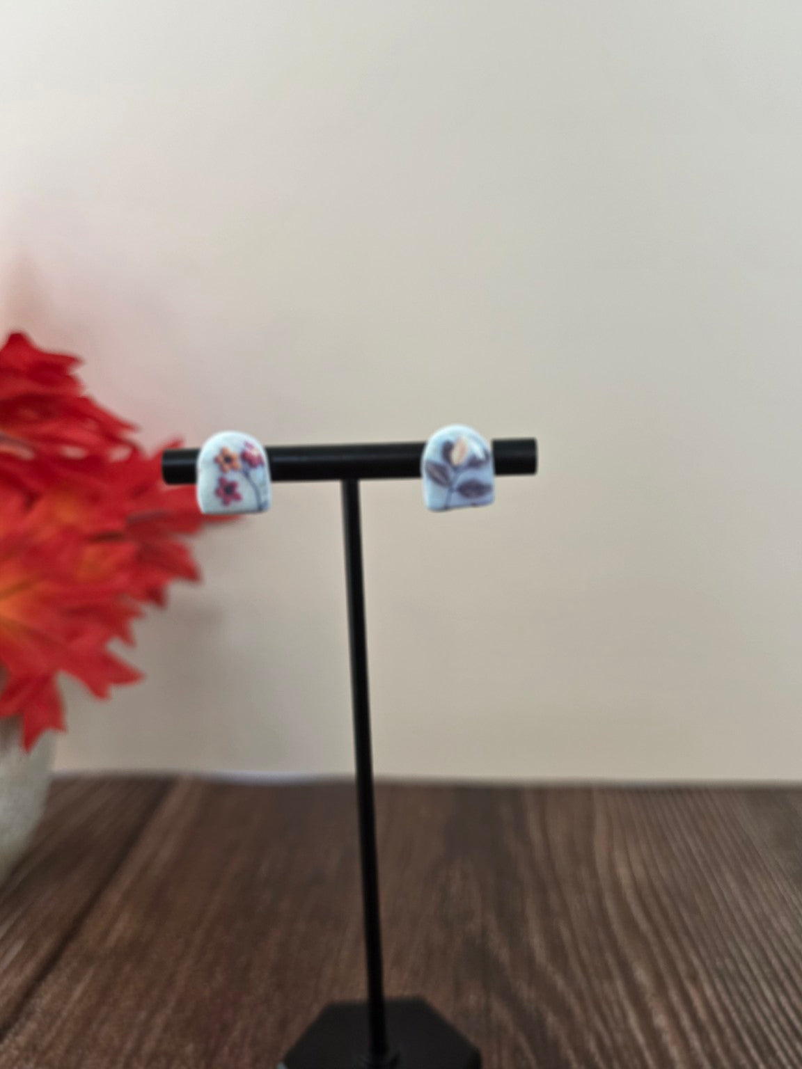 Fall Floral Pumpkin Stud Earrings 🎃 Autumn Berry & Lavender Blooms (Non-Resin Gloss)