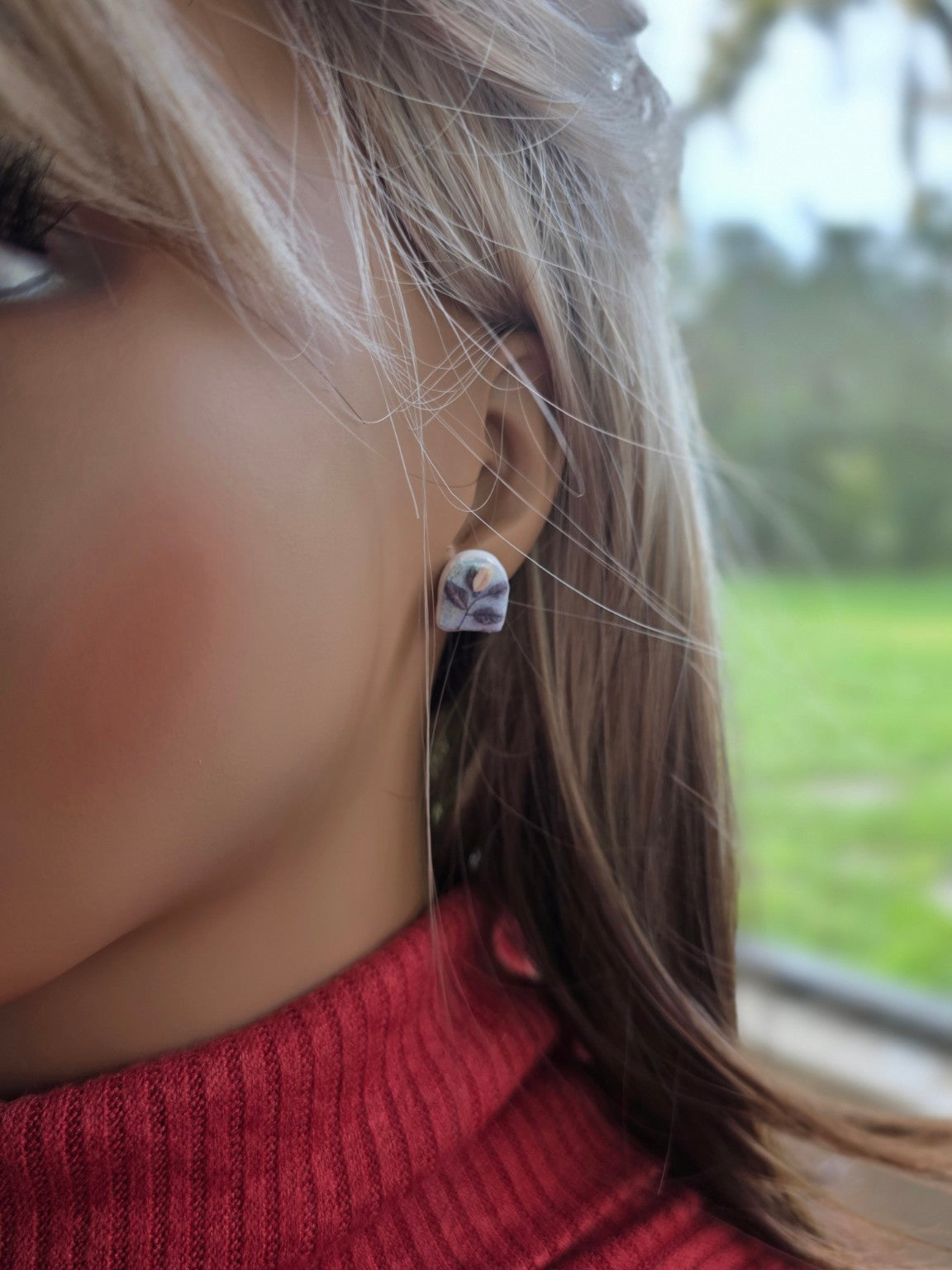 Fall Floral Pumpkin Stud Earrings 🎃 Autumn Berry & Lavender Blooms (Non-Resin Gloss)