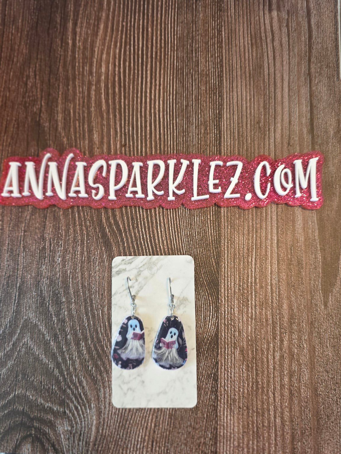 Ghostly Chapters Dangle Earrings 👻 Resin Teardrops with Bookish Ghosts