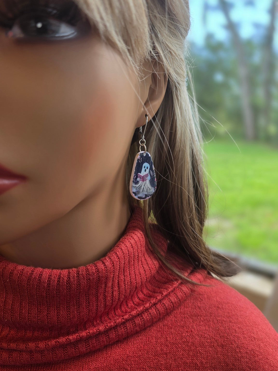 Ghostly Chapters Dangle Earrings 👻 Resin Teardrops with Bookish Ghosts