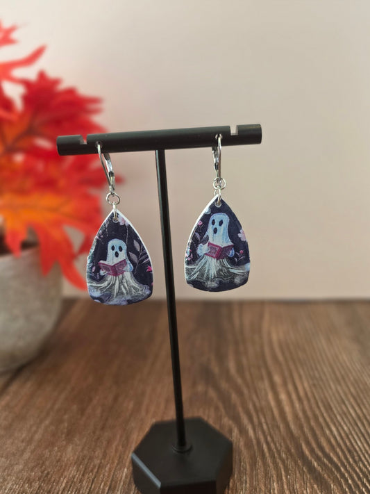 Ghostly Chapters Dangle Earrings 👻 Resin Teardrops with Haunted Storytime