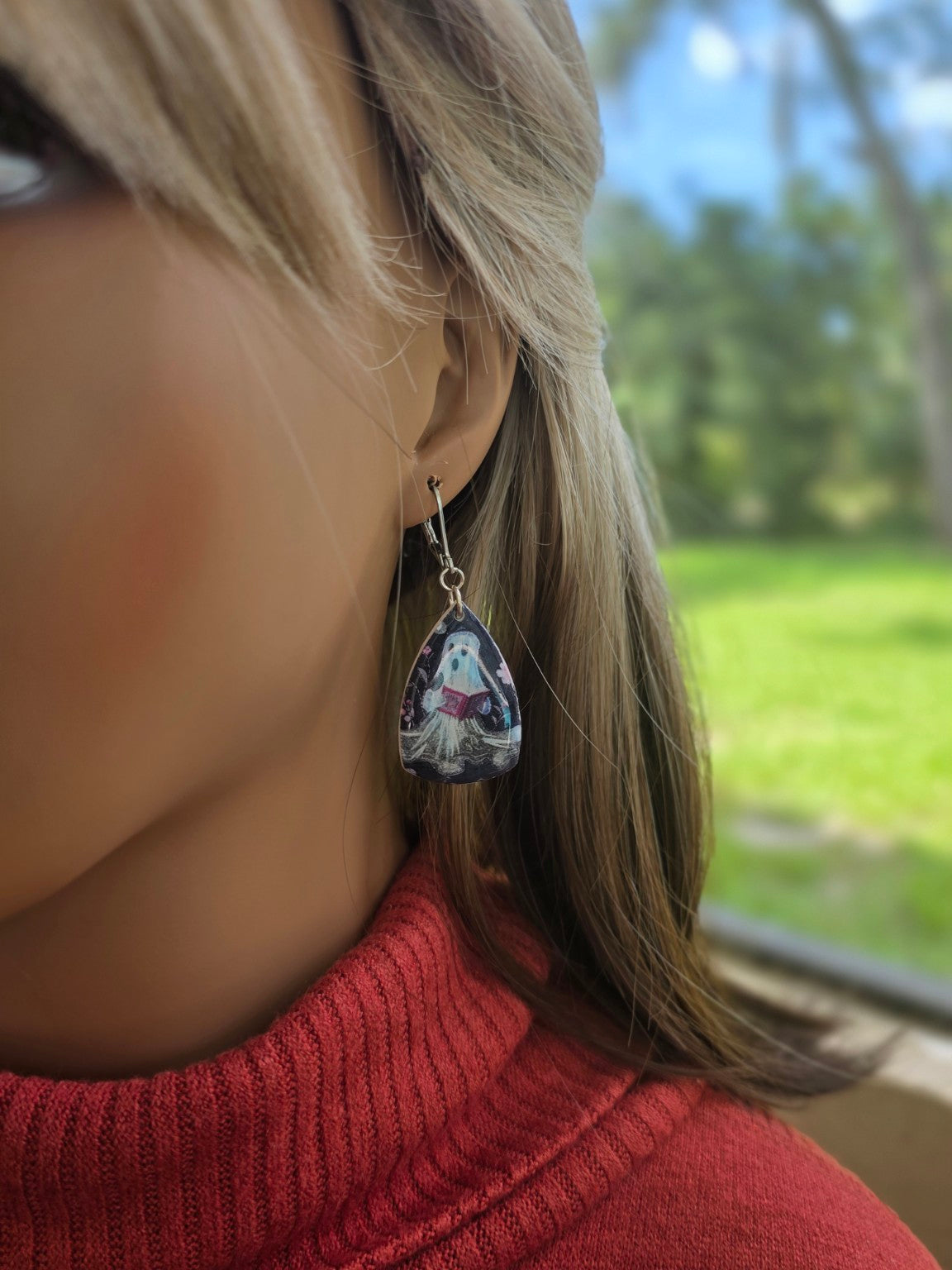 Ghostly Chapters Dangle Earrings 👻 Resin Teardrops with Haunted Storytime