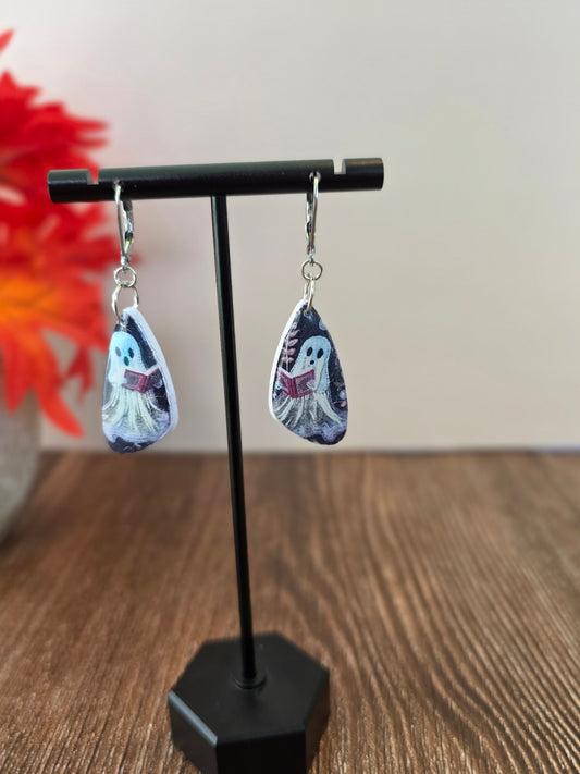 Ghostly Chapters Dangle Earrings 👻 Haunted Book Lover Resin Teardrops