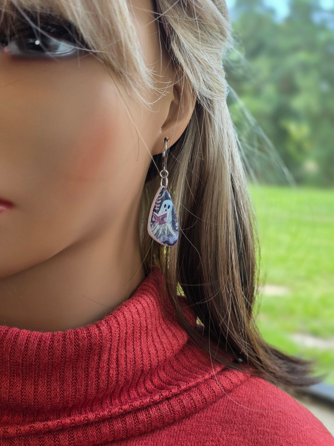 Ghostly Chapters Dangle Earrings 👻 Haunted Book Lover Resin Teardrops