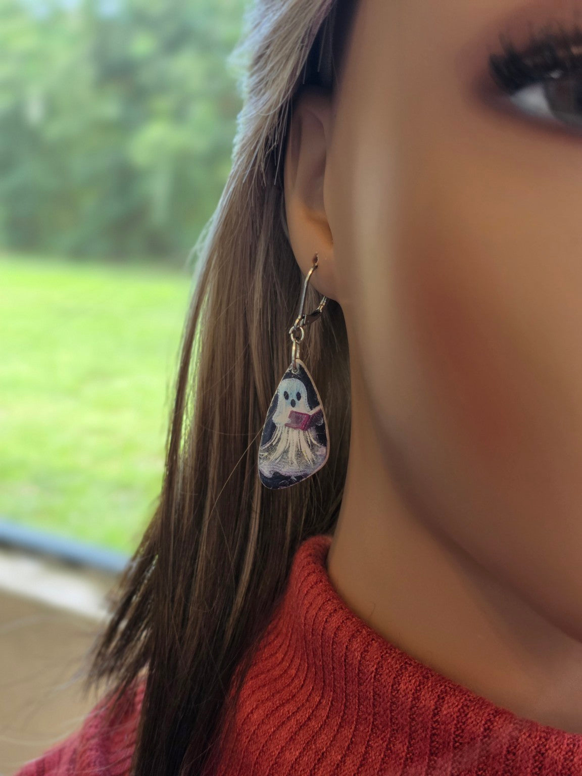 Ghostly Chapters Dangle Earrings 👻 Haunted Book Lover Resin Teardrops