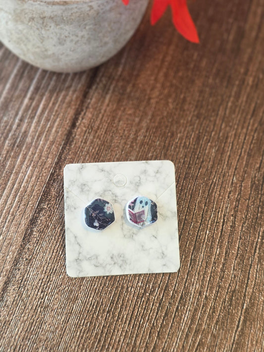Ghostly Chapters Stud Earrings 👻 Glossy Non-Resin Haunted Florals