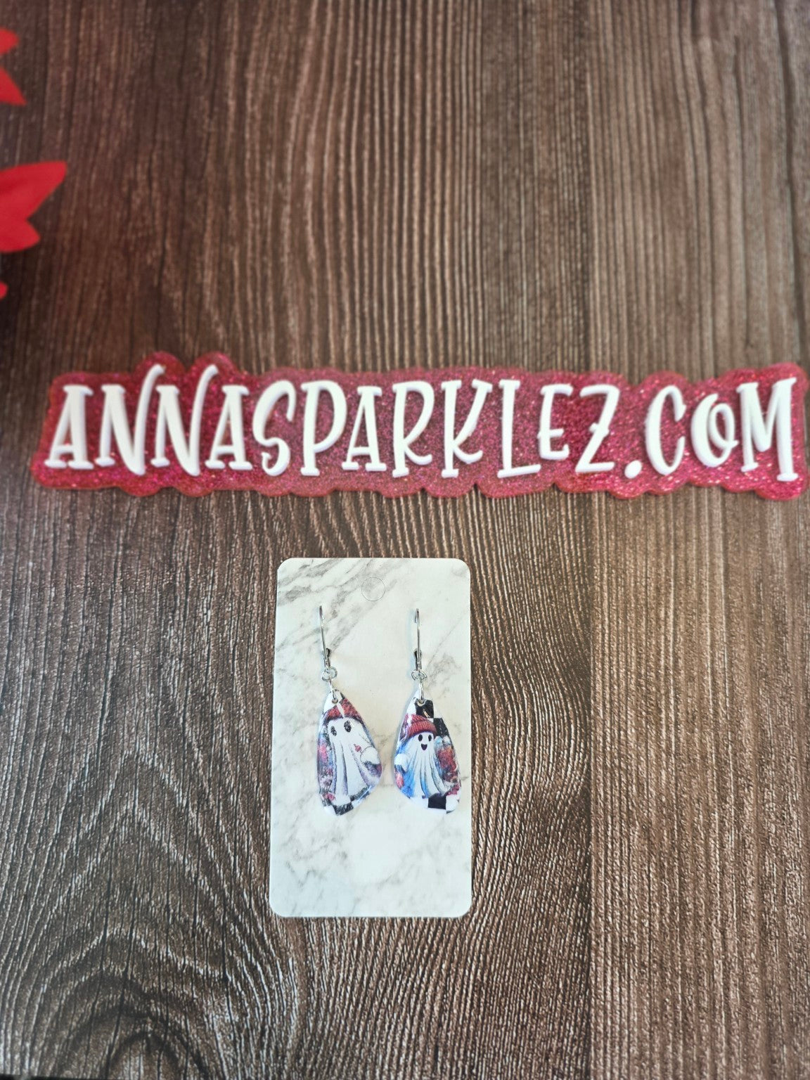 Checkerboard Spirits Ghost Teardrop Dangle Earrings 👻 Chunky Silver-Tone Resin Gloss