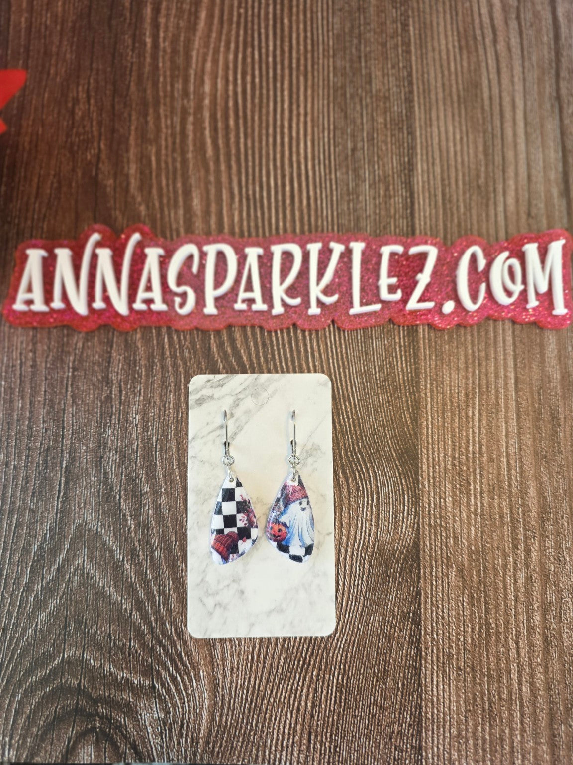 🎃 Checkerboard Spirits Ghostly Teardrop Dangles