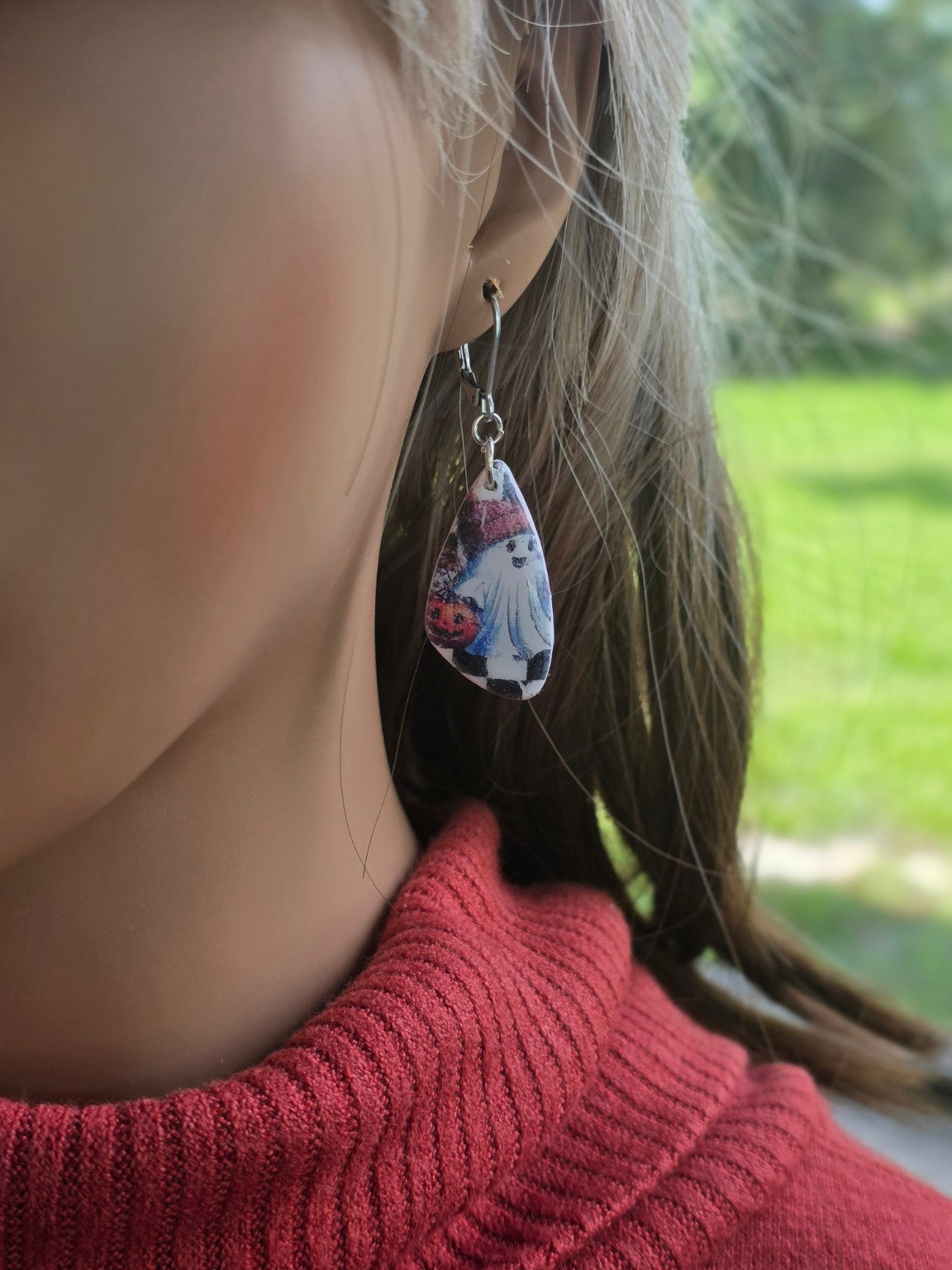 🎃 Checkerboard Spirits Ghostly Teardrop Dangles