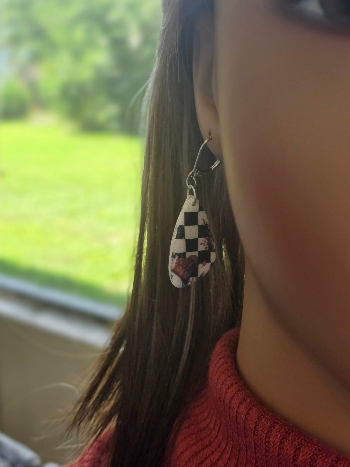 🎃 Checkerboard Spirits Ghostly Teardrop Dangles