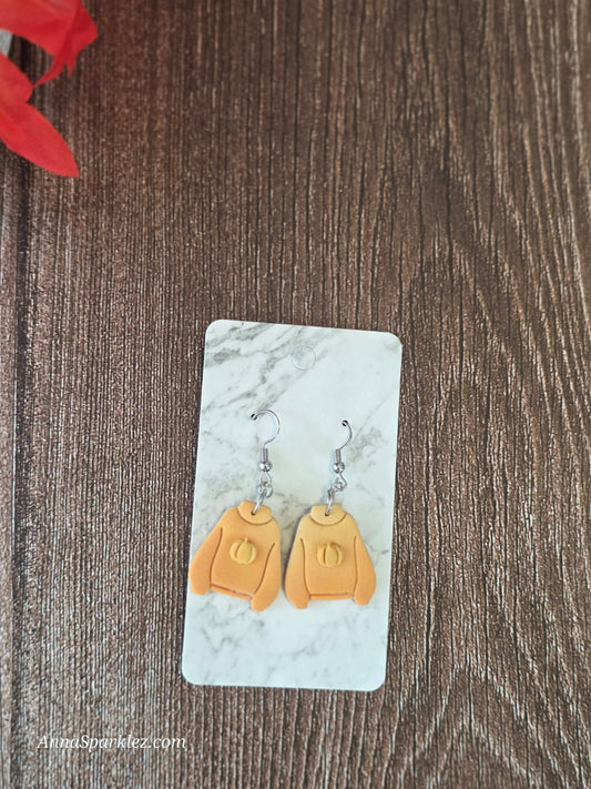 Golden Harvest Sweater Earrings 🍯 Pumpkin Cozy Clay