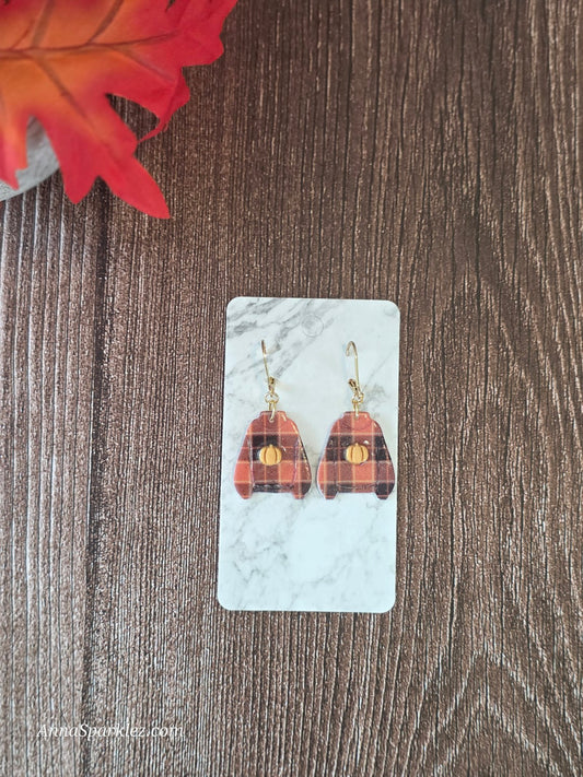 Pumpkin Plaid Sweater Earrings 🍁 Fall Flannel Cozy