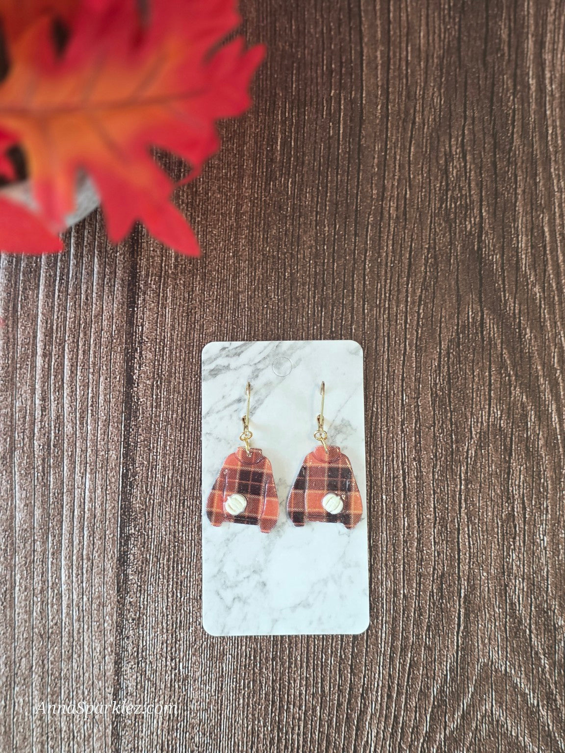 Plaid Pumpkin Sweater Earrings ✨ Rustic Cozy with Sparkle
