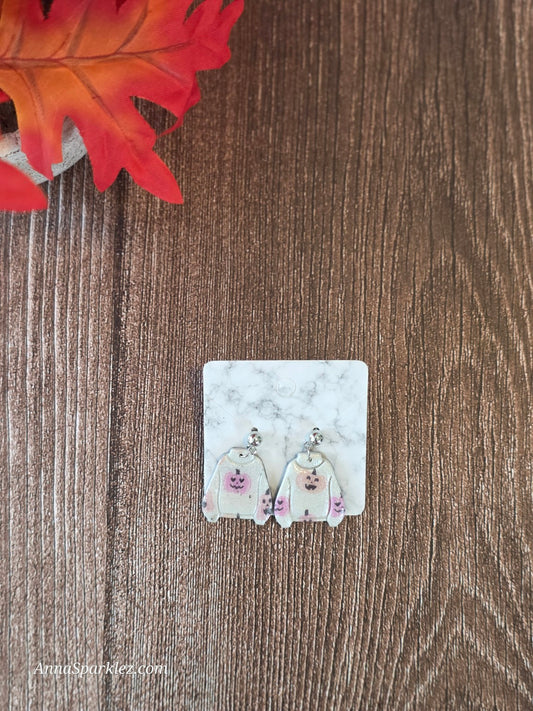 Sweater Weather Earrings 🐻 Cozy Resin-Topped Pullovers (Silver Ball)