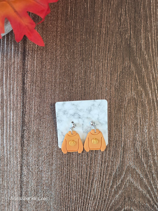 Pumpkin Spice Sweater Earrings 🎃 Autumn Orange Clay