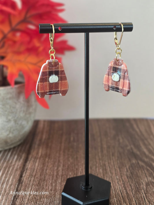 Plaid Pumpkin Sweater Earrings ✨ Rustic Cozy with Sparkle