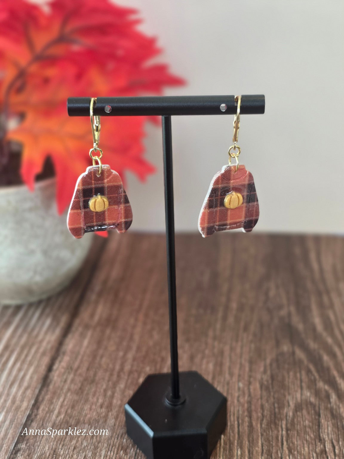 Pumpkin Plaid Sweater Earrings 🍁 Fall Flannel Cozy