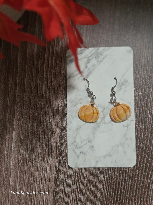 Mini Pumpkin Dangle Earrings 🎃 Marbled Orange Fall Harvest Charm