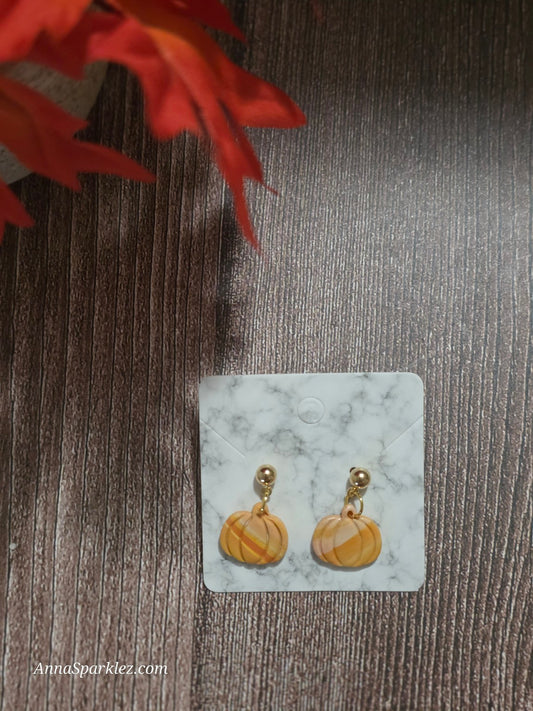 Mini Pumpkin Drop Earrings 🎃 Gold Ball Post Autumn Delight