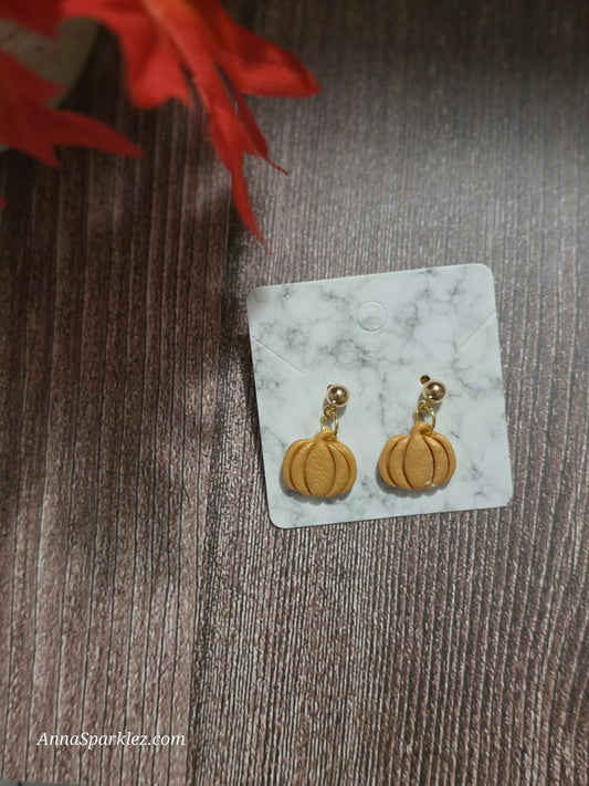 Mini Matte Pumpkin Earrings 🎃 Warm Rustic Clay Drop