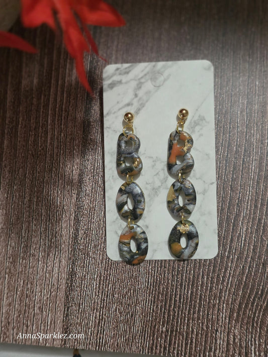 BOO Marbled Pumpkin Spice Dangles 🎃 Gold Flaked Triple Drops