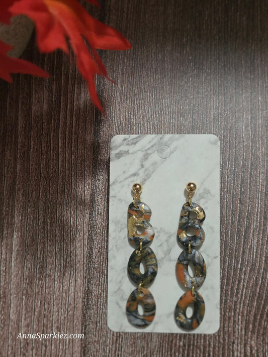 BOO Midnight Harvest Dangle Earrings 🎃 Swirled Triple Drop with Gold Leaf